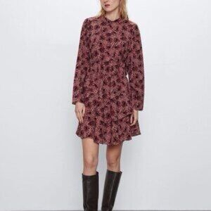 Zara Burgundy Floral Long Sleeve Dress